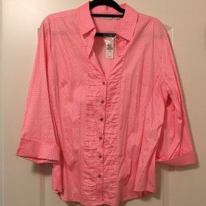 New York & Company Pink & White Pattern Blouse